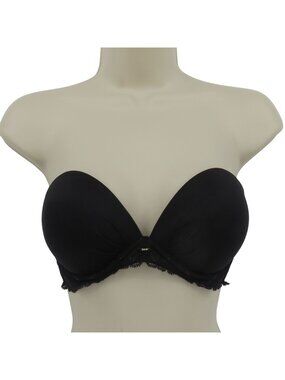 Victorias Secret 32D Fabulous Strapless Bra Black Floral Lace Underwire Padded